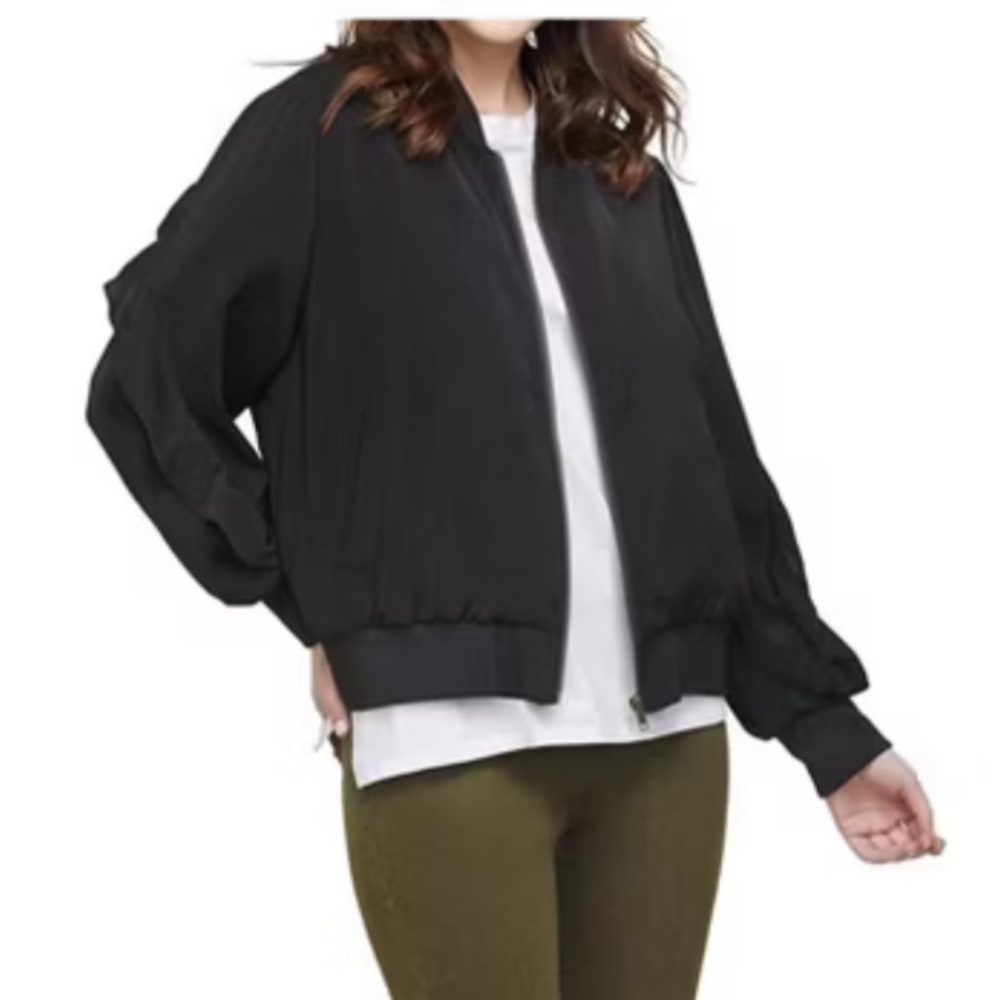 mudpie Ruffled Nolan Bomber Jacket in Black